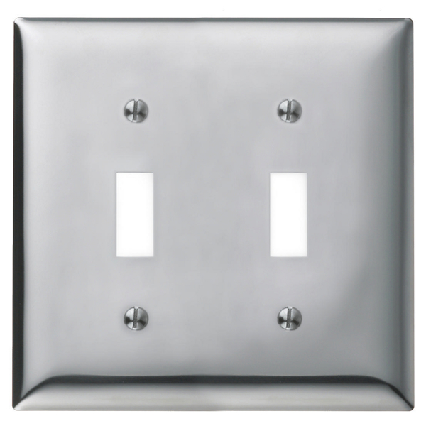 Hubbell Wiring Device-Kellems Wallplates and Boxes, Metallic Plates, 2- Gang, 2) Toggles, Standard Size, Chrome Plated Steel SCH2
